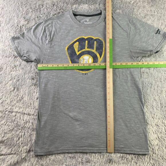 Milwaukee Brewers Shirt Mens Medium Gray Distressed Logo Short Sleeve Fanatics - Picture 5 of 8